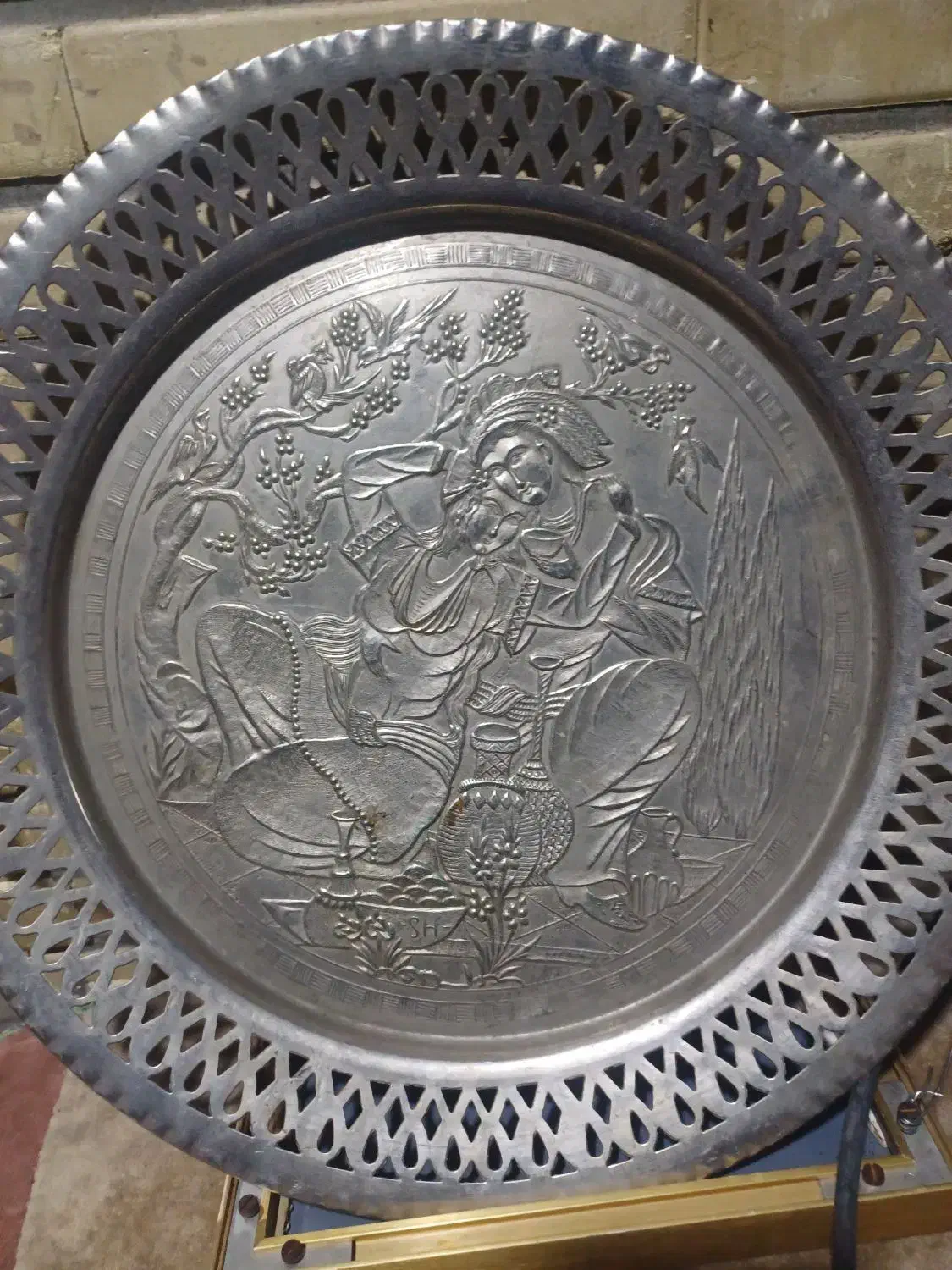 دیوار کوب مسی قدیمی نقش لیلی ومجنون|کلکسیون اشیاء عتیقه|اصفهان, دوطفلان|دیوار