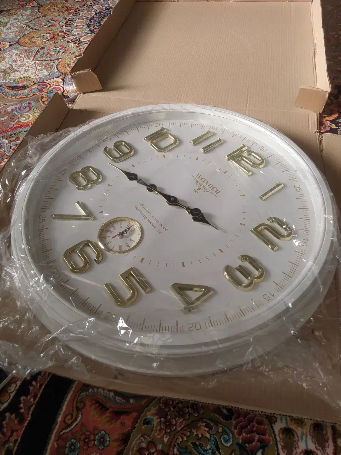 ساعت دیواری سفید طلایی 70سانتی بزرگ|ساعت دیواری و تزئینی|کرمانشاه, |دیوار