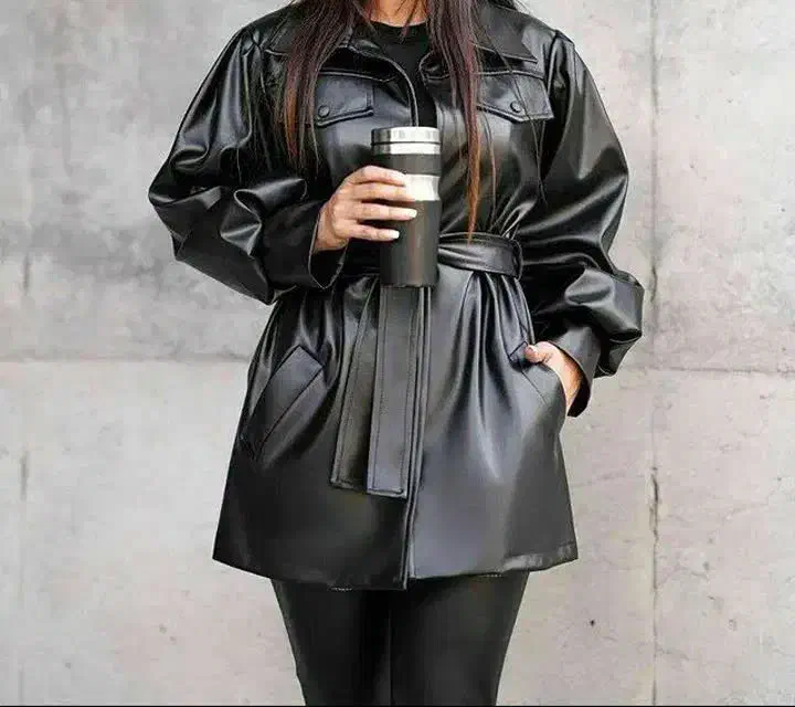 مانتو چرم مشکی|لباس|آباده, |دیوار