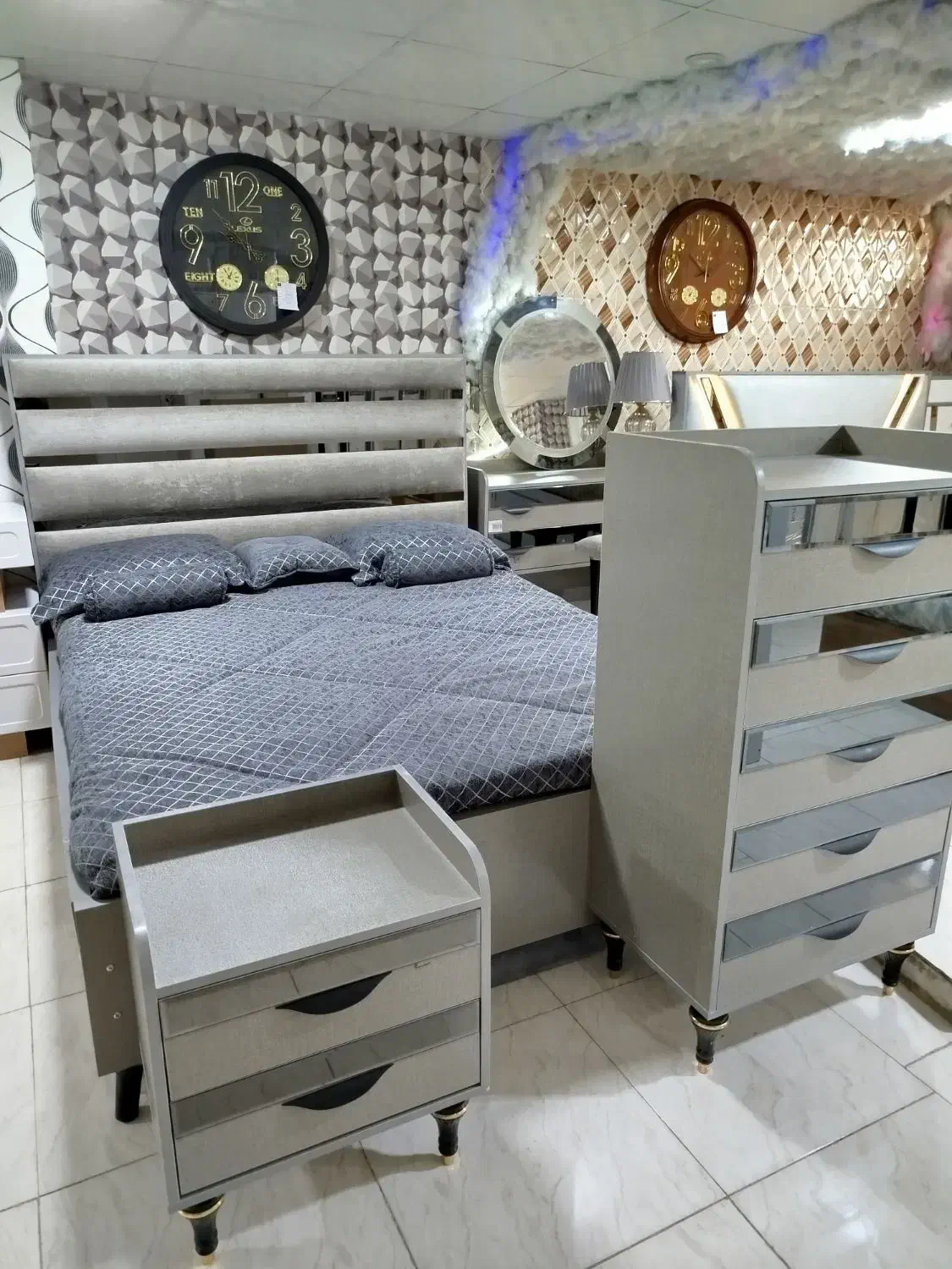 سرویس خواب پرنس طوسی زرین کالا|تخت و سرویس خواب|یاسوج, |دیوار