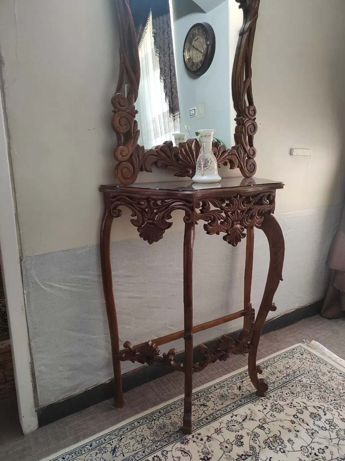آینه کنسول منبت چوب چنار|بوفه، ویترین، کنسول|شیراز, سجادیه|دیوار