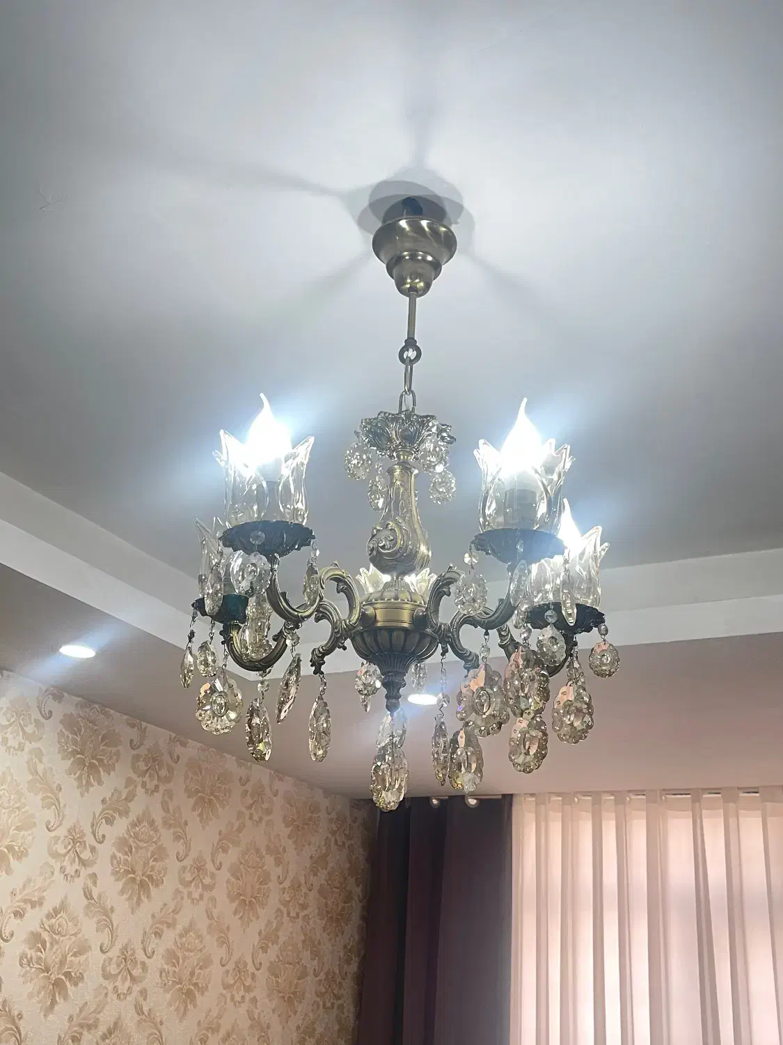 لوستر ۵ شاخه برنزی|لوستر و چراغ آویز|شهریار, شهریار|دیوار