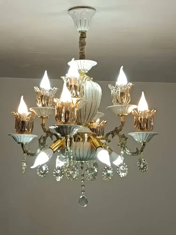 لوستر چینی برنز راه راه ۸شاخه ۱۲شعله|لوستر و چراغ آویز|تبریز, |دیوار