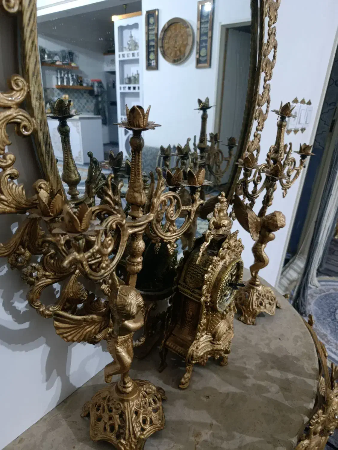 آینه شمعدان چدنی|بوفه، ویترین، کنسول|زابل, |دیوار