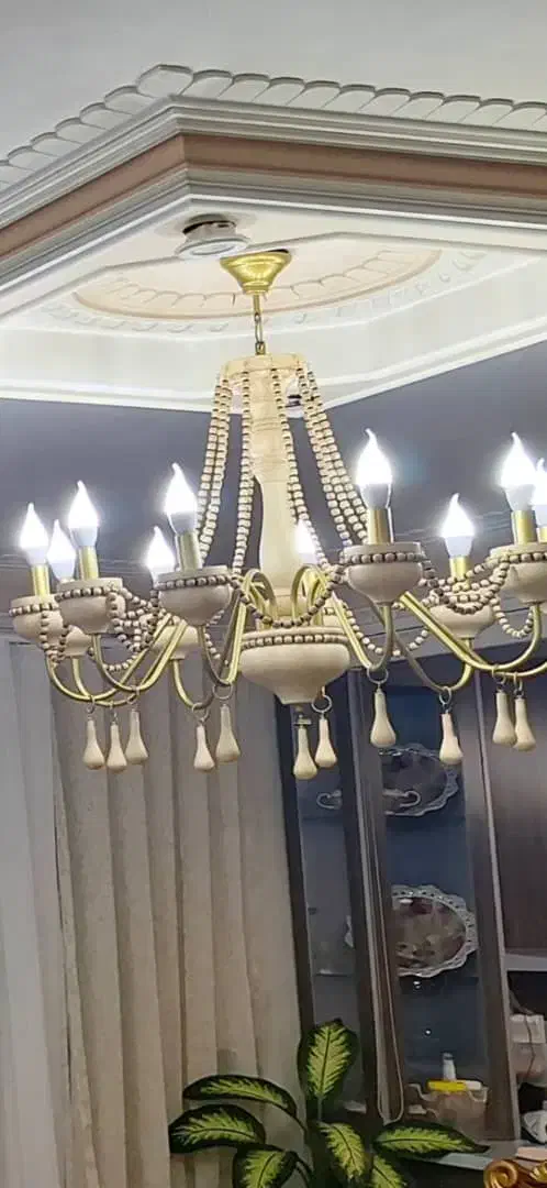 لوستر چوبی ۱۰ شاخه|لوستر و چراغ آویز|سنندج, |دیوار