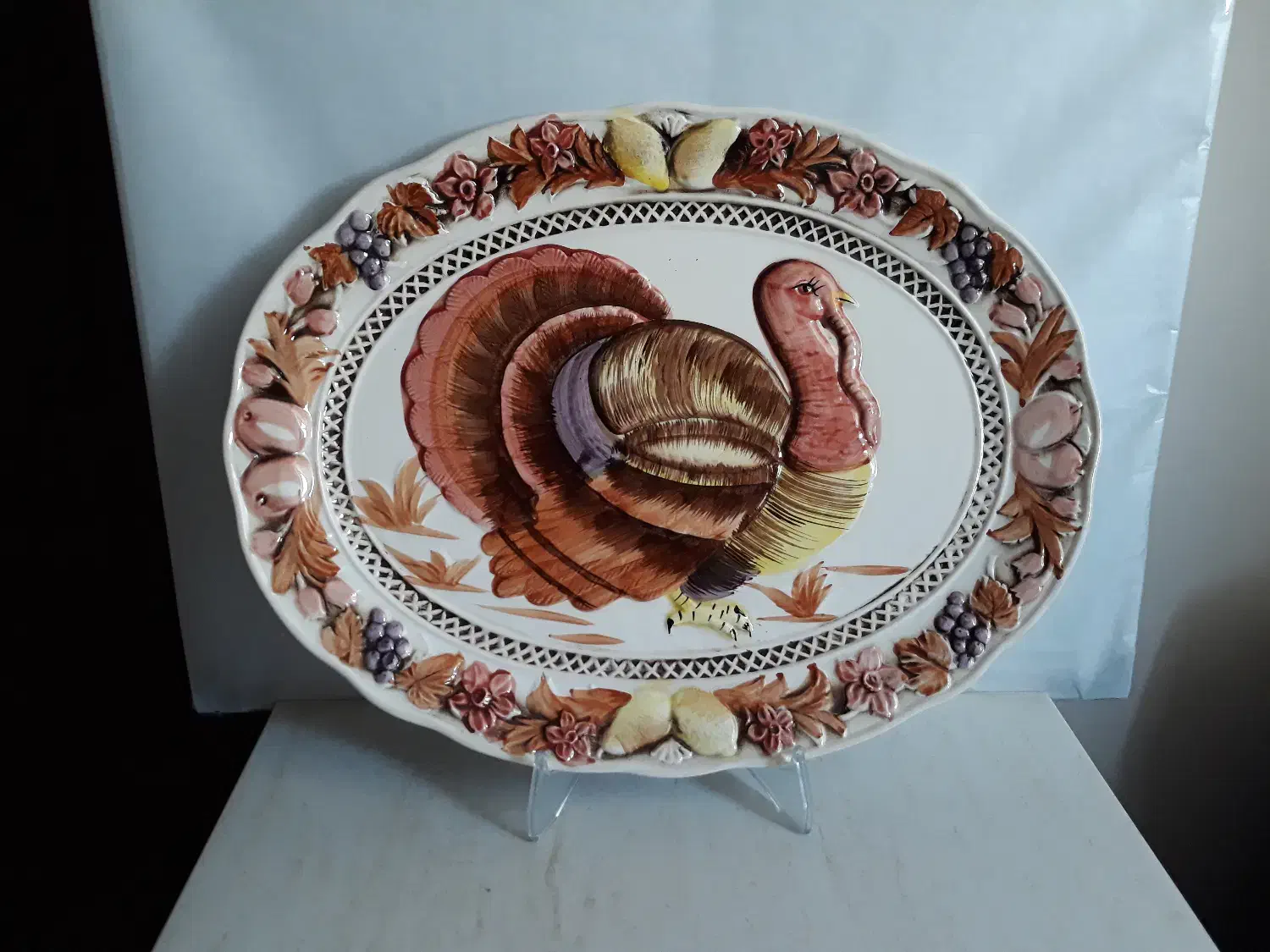 دیس قلم آبی و نقش طاووسی|ظروف سرو و پذیرایی|رشت, معلم|دیوار