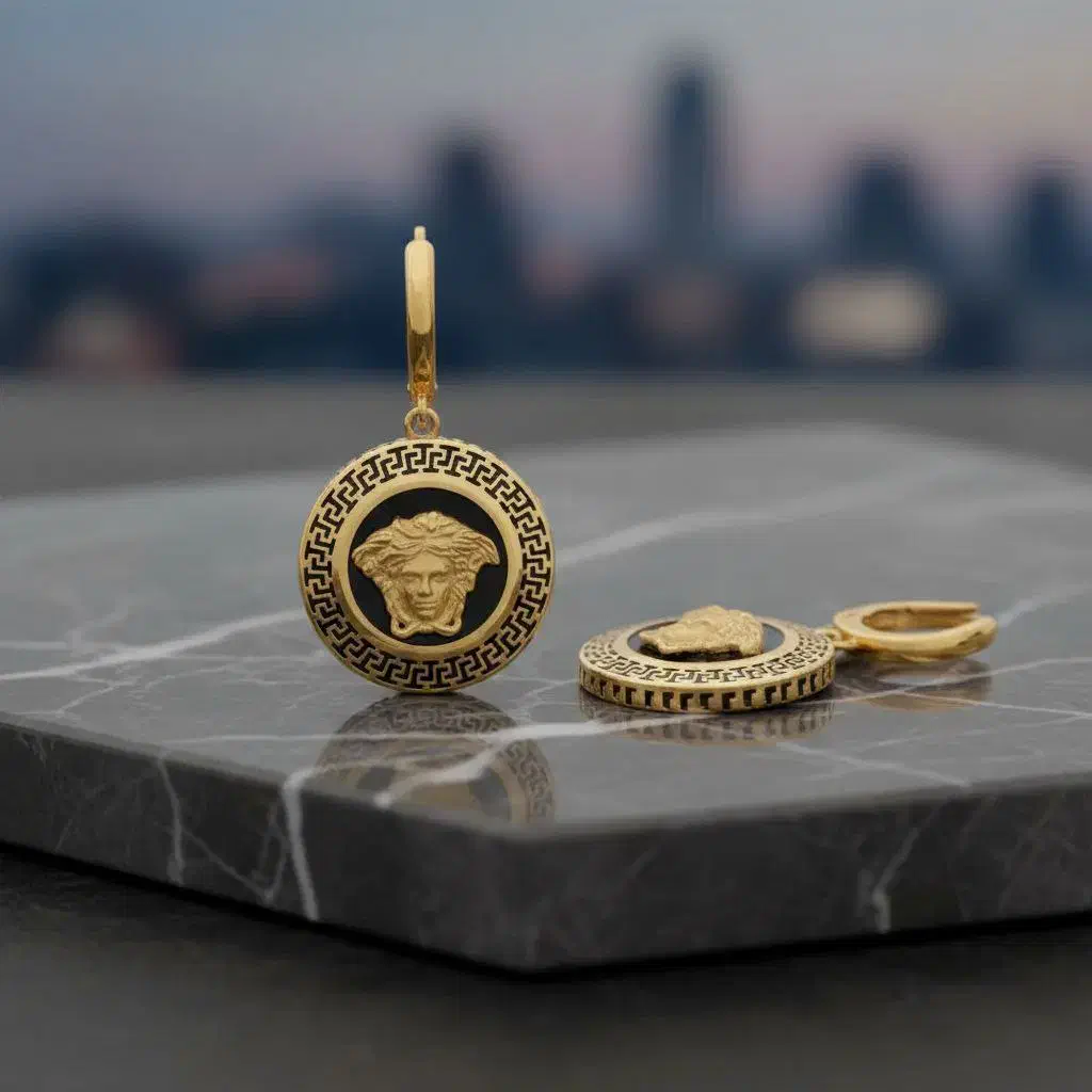 گوشواره ورساچ نقره آبکاری طلایی|جواهرات|رباطکریم, رباطکریم|دیوار