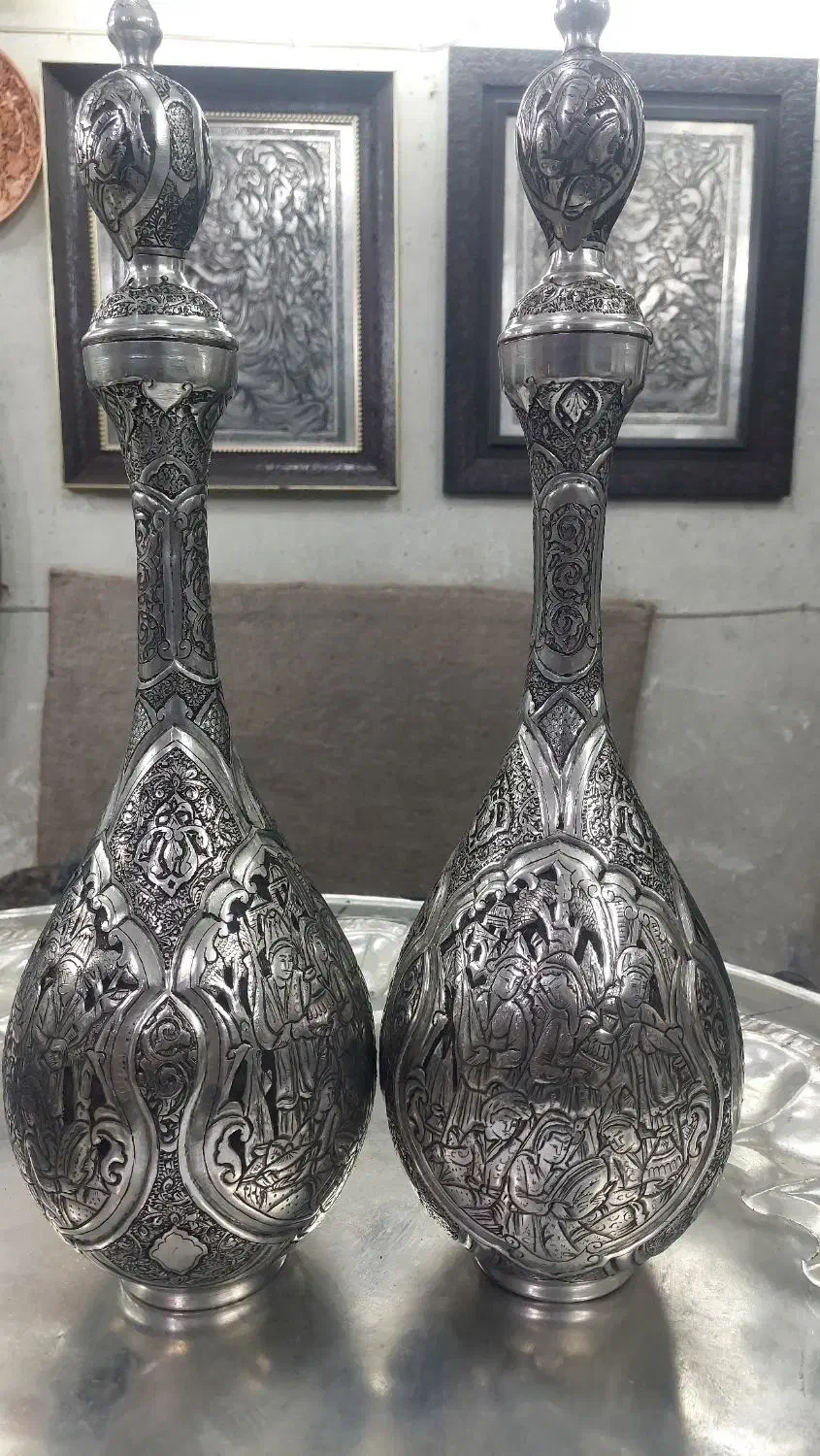 تنگ شرابی قلمزنی مسی|صنایع دستی و سایر لوازم تزئینی|اصفهان, نقش جهان|دیوار