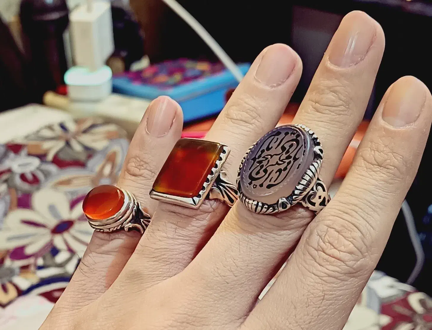 انگوشتر عقیق پرتقالی لانه زنبوری معدنی دستساز|جواهرات|تهران, تهرانسر شرقی|دیوار