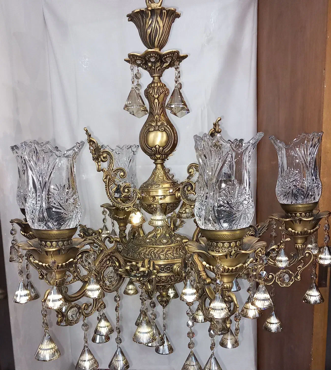 لوستر برنجی کار دست|لوستر و چراغ آویز|نیشابور, شهرک جانبازان|دیوار