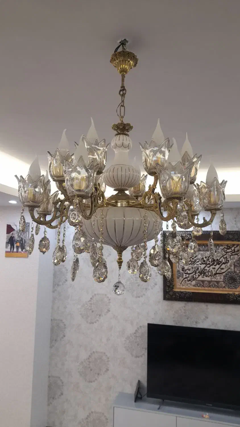 لوستر برنز ۱۶ شاخه .دیوار کوب ۴ شاخه برنز|لوستر و چراغ آویز|زنجان, |دیوار