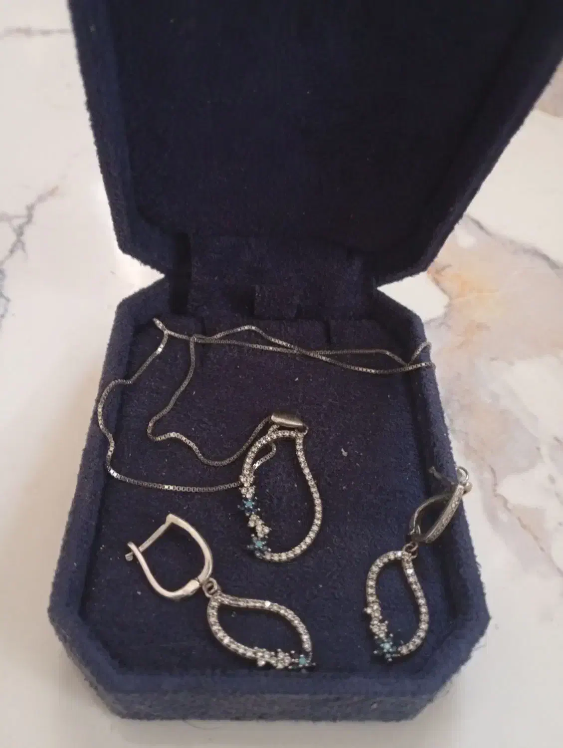 سرویس نقره گردنبند و گوشواره عیار ۹۲۵|جواهرات|کرمان, |دیوار