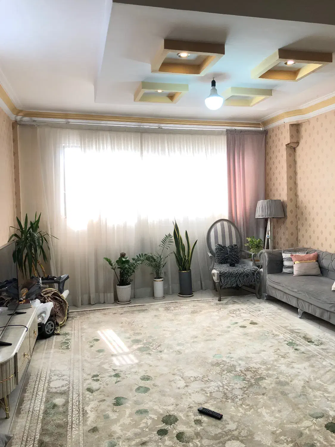 پرده با دو دستک مخمل طوسی|پرده، رانر، رومیزی|گناباد, |دیوار