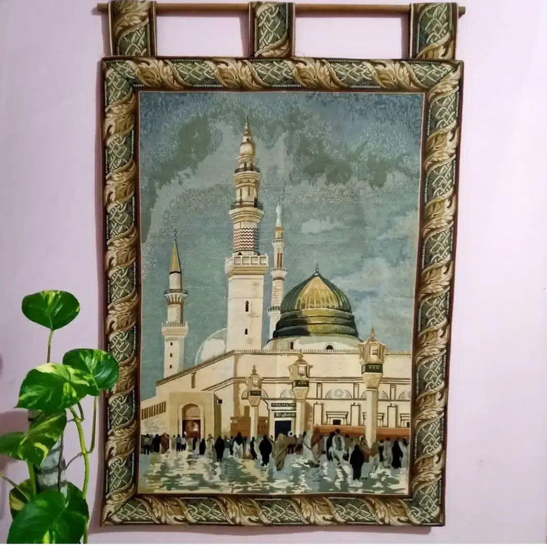 تابلو فرش دستباف ایتالیایی مسجدالنبی مدینه منوره|تابلو فرش|قم, لسانی|دیوار