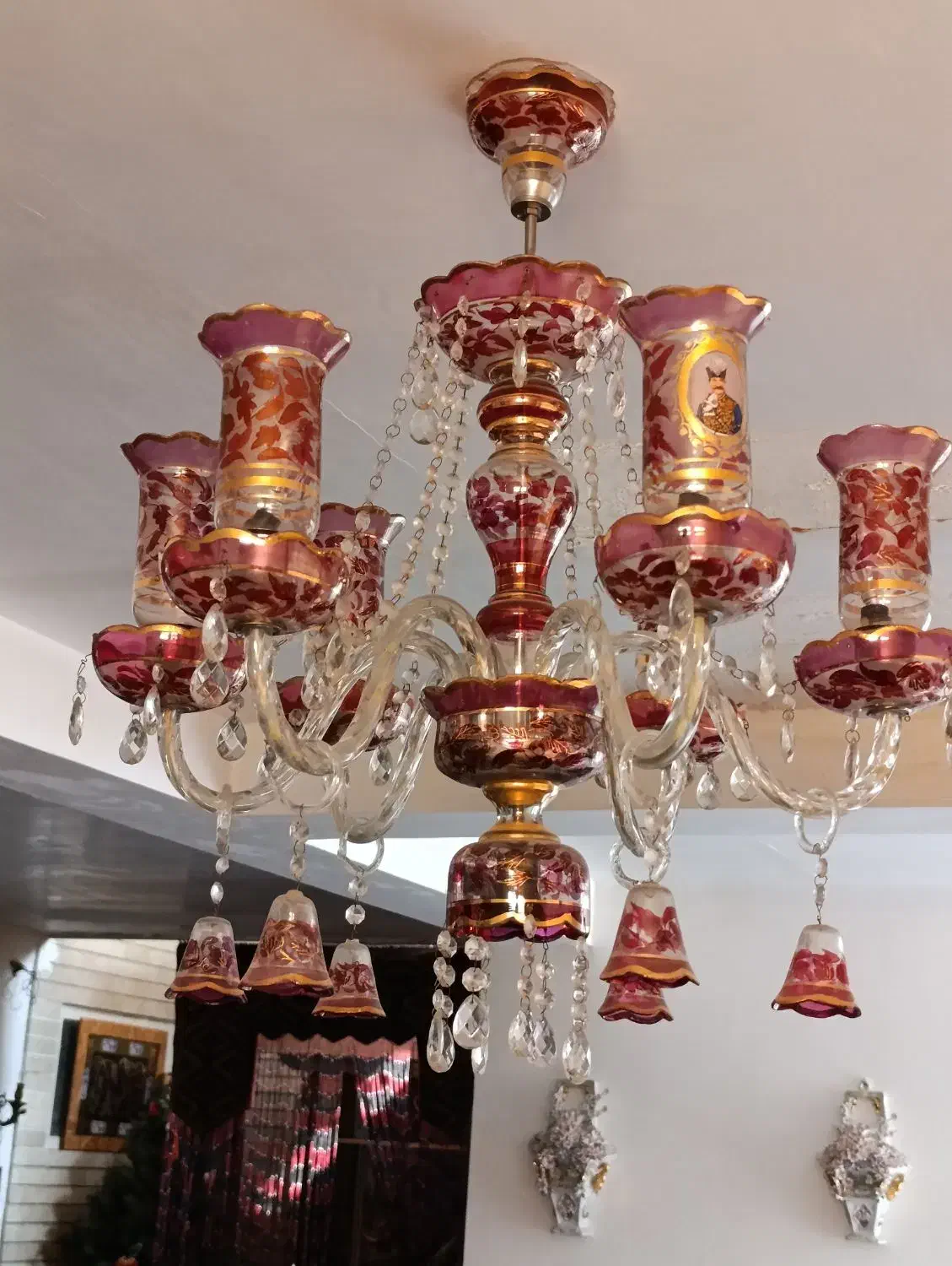 یک جفت لوستر شاه عباسی عتیقه|لوستر و چراغ آویز|شیراز, صاحب الزمان|دیوار