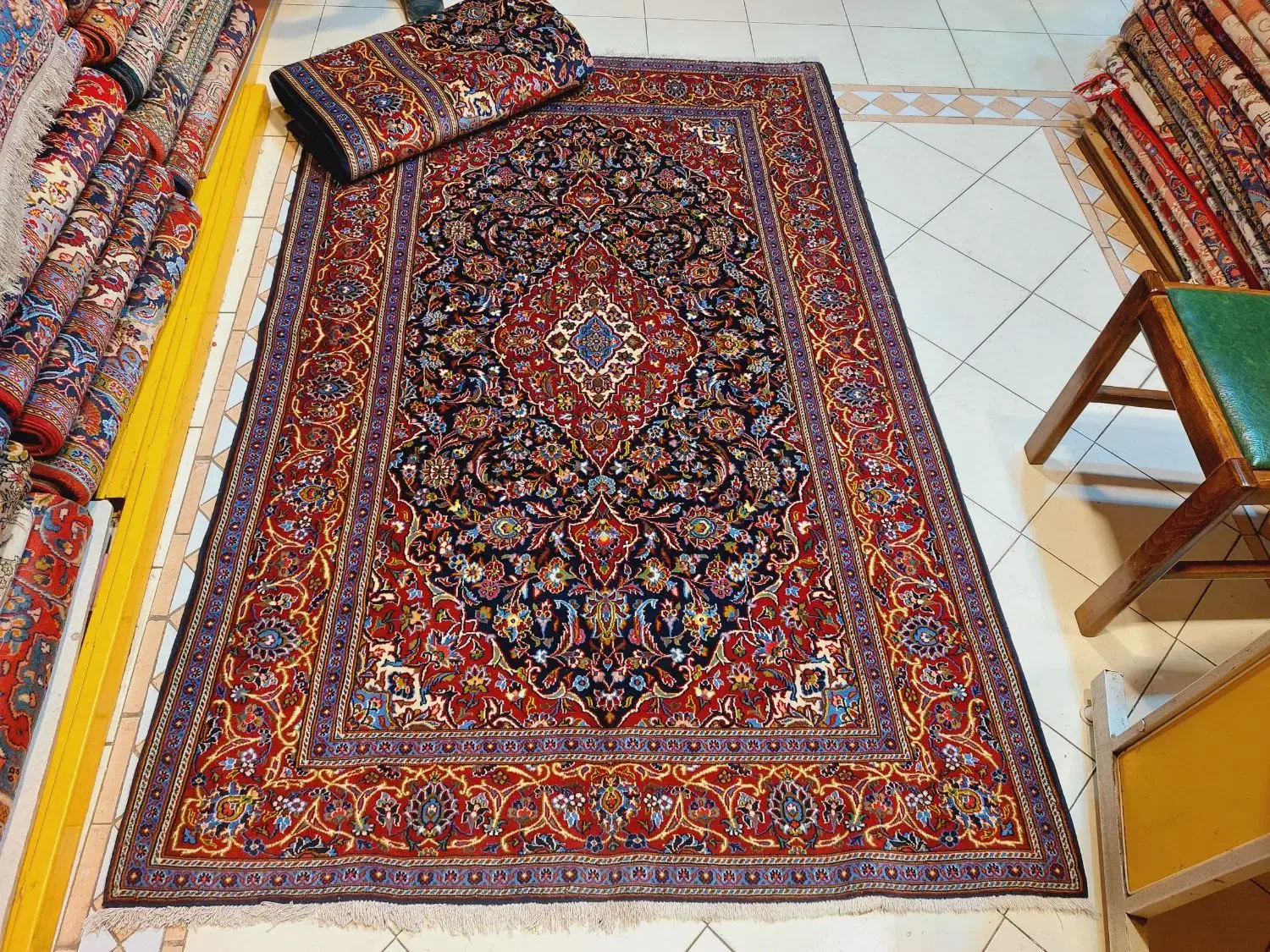 جفت قالیچه دستباف کرک کاشان سرمه ای ،حراج شد|فرش|تهران, بازار|دیوار