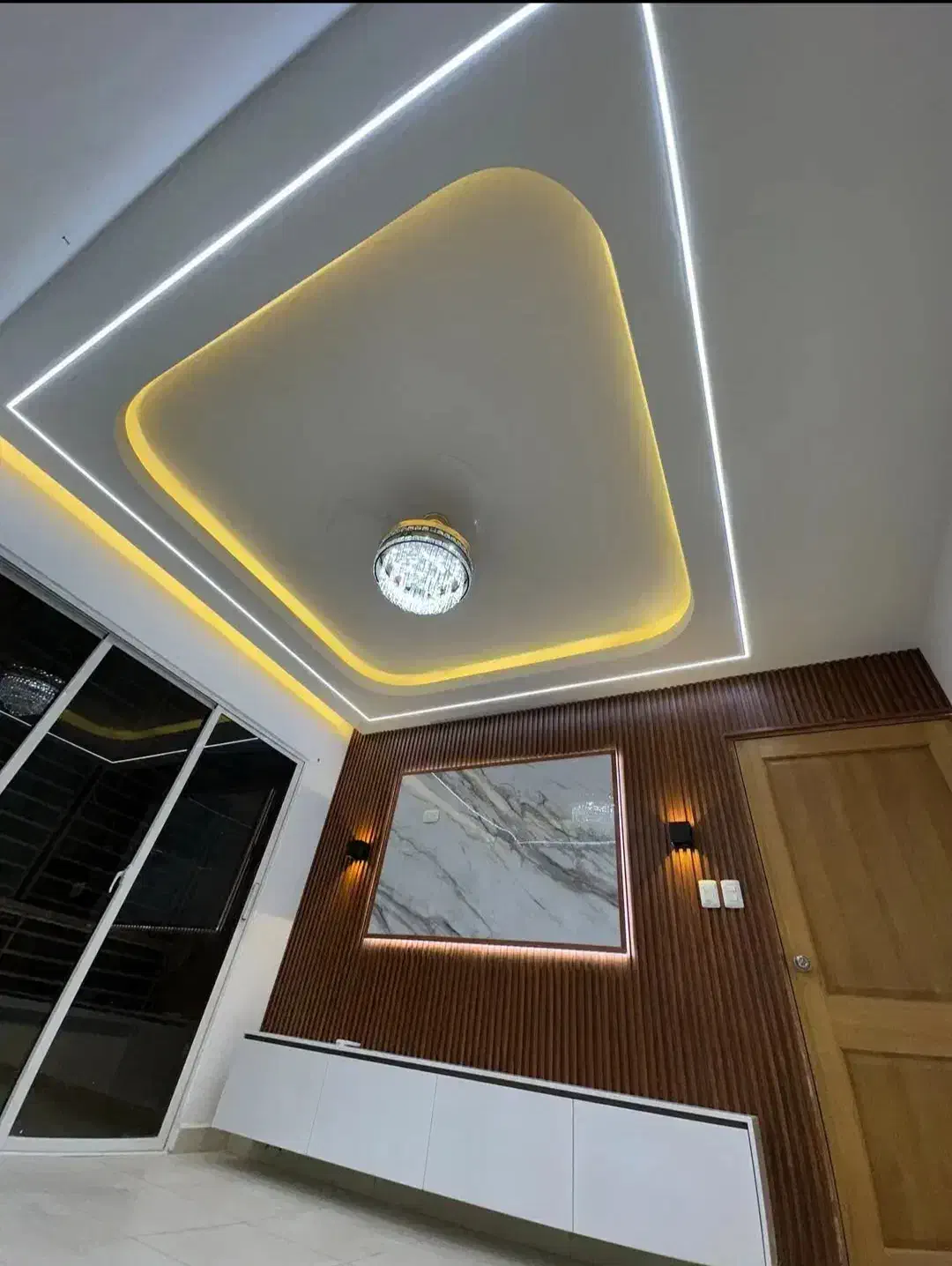 دکور کناف سقف کاذب 60در60 تی وی روم دیوار جداکننده|خدمات پیشه و مهارت|اهواز, کمپلو شمالی|دیوار