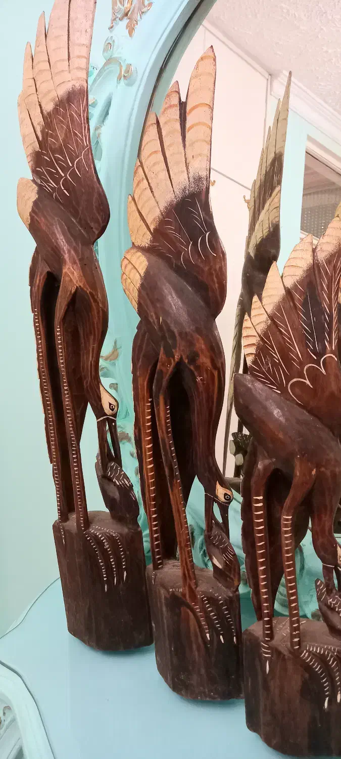 مجسمه۳تکه چوبی نوستالژی کار دست تایلندی|مجسمه، تندیس، ماکت|رشت, استقامت ۱|دیوار