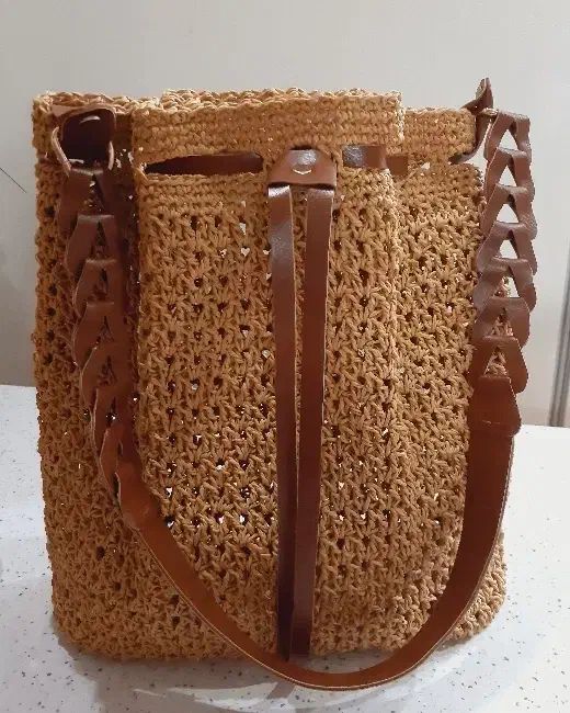 کیف دوشی رافیا با بند چرمی|کیف، کفش، کمربند|رشت, لاکانی|دیوار