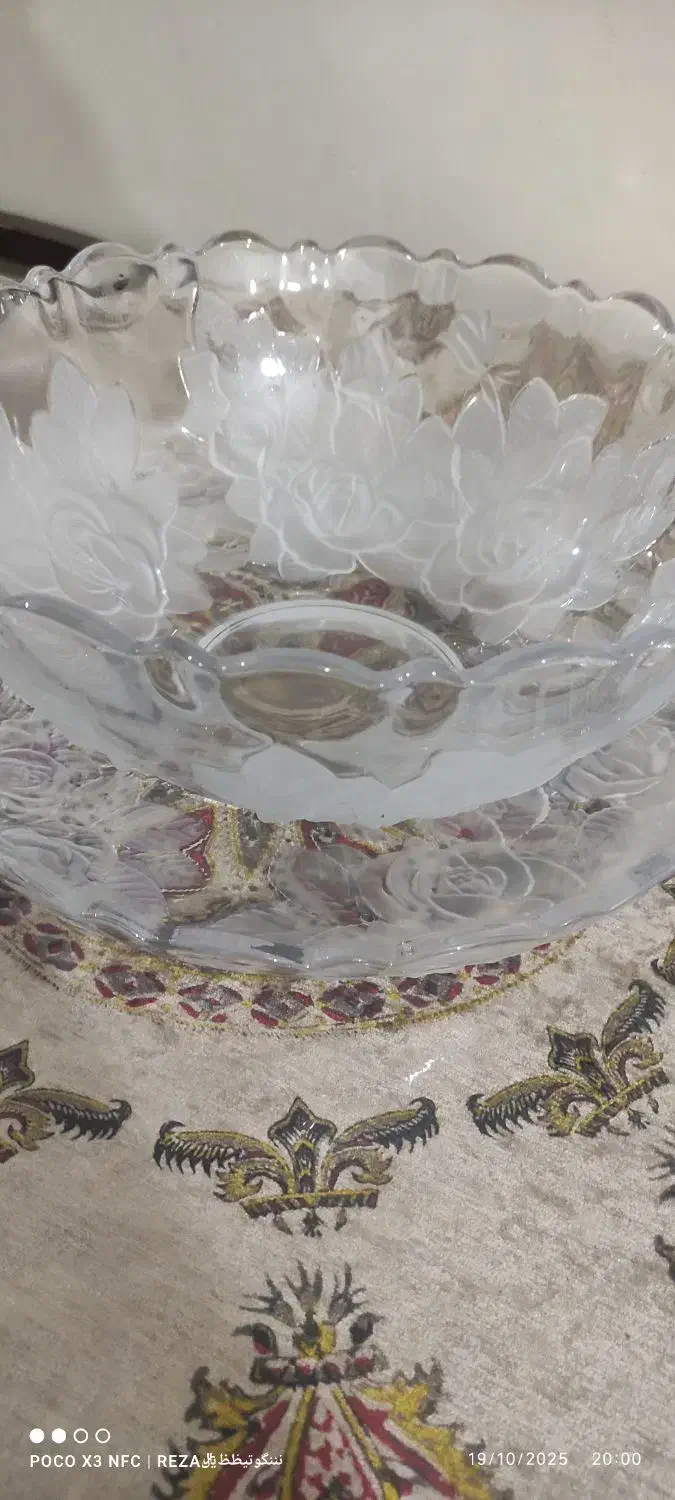 کاسه و بشقاب پذیرایی کریستال ژاپن طرح گل یخ|ظروف سرو و پذیرایی|تهران, وحیدیه|دیوار