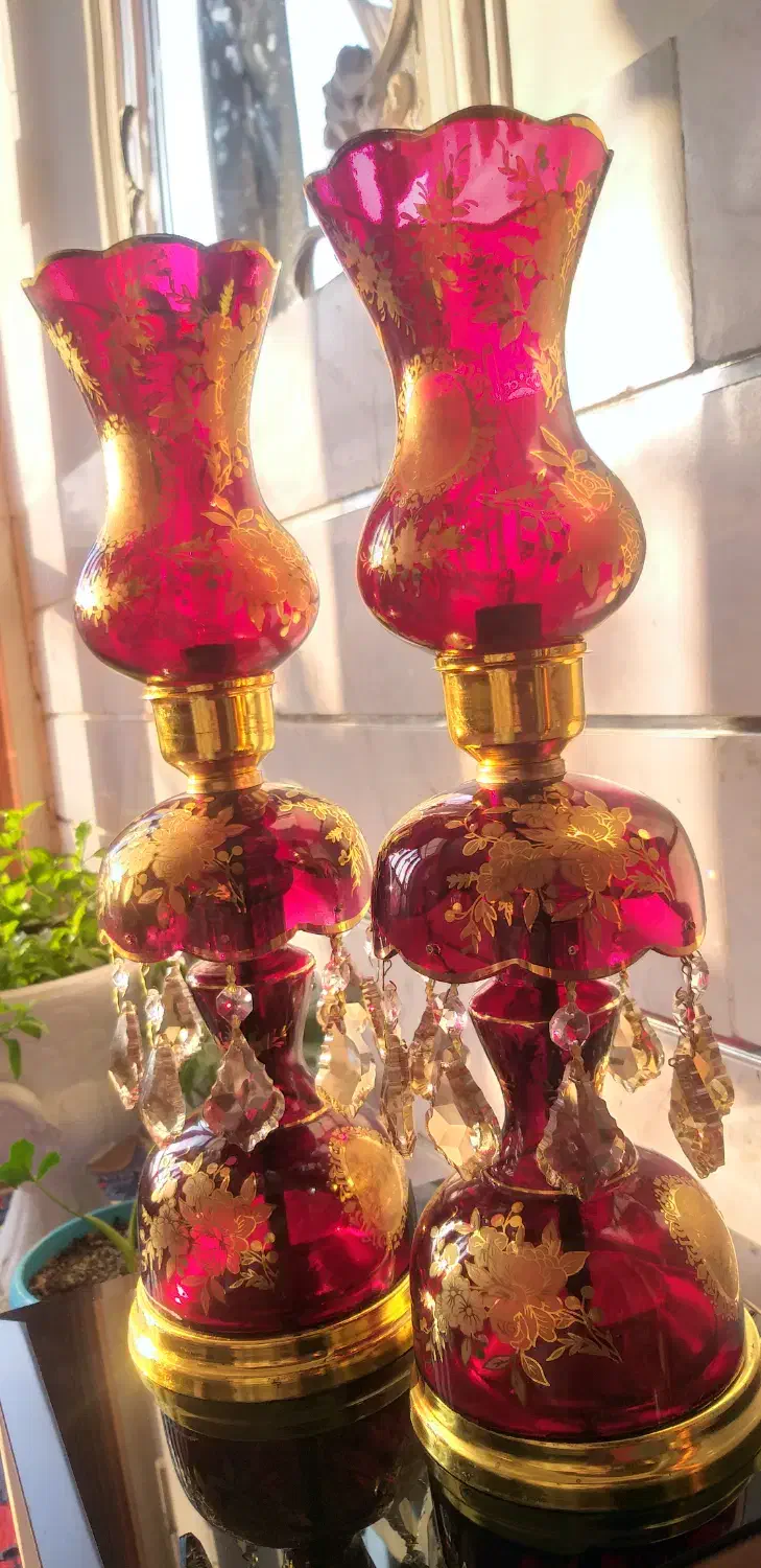 ست شمعدان چراغ‌دار قرمز طلایی، نو، لوکس و خاص|صنایع دستی و سایر لوازم تزئینی|تبریز, |دیوار