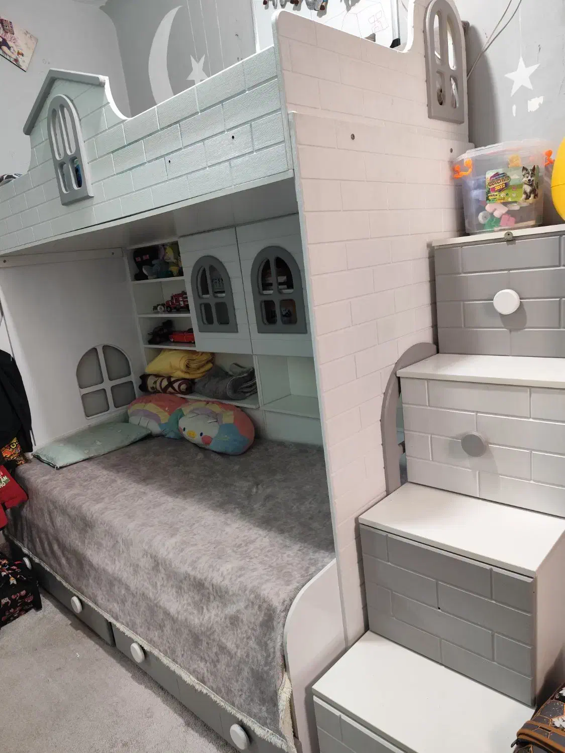 تخت دوطبقه کودک نوجوان طرح کلبه|تخت و سرویس خواب|شهریار, شهریار|دیوار