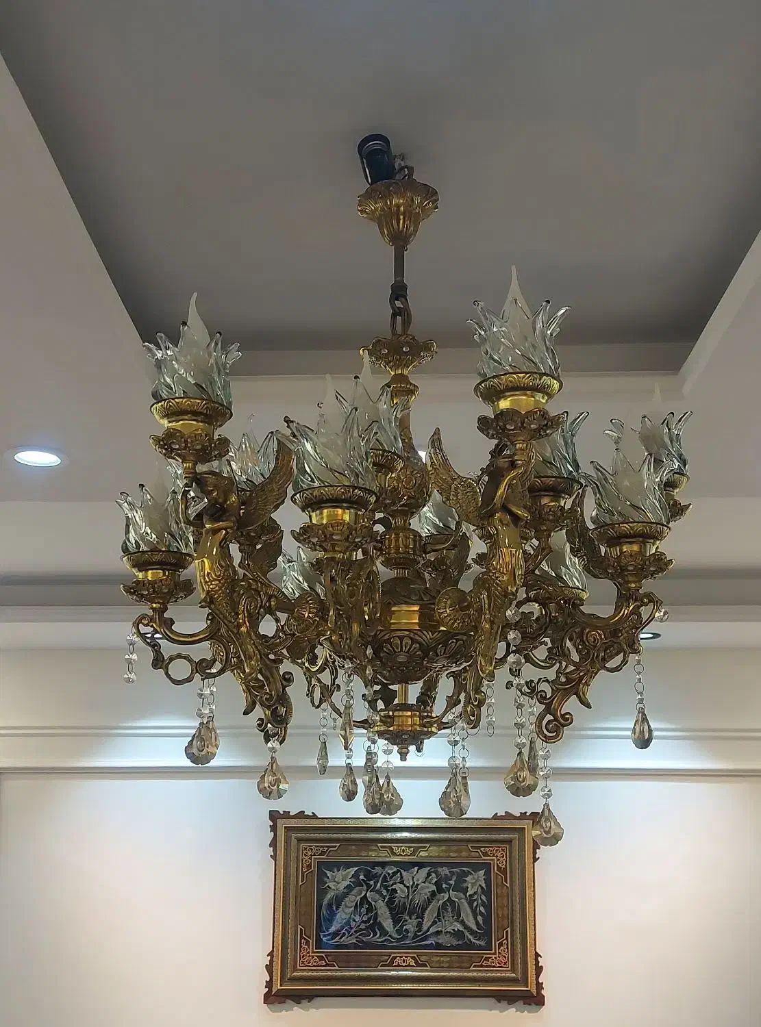 لوستر ۱۵ شاخه برنجی طرح فرشته و لوستر ۴ شاخه برنجی|لوستر و چراغ آویز|تهران, خانی آباد نو شمالی|دیوار