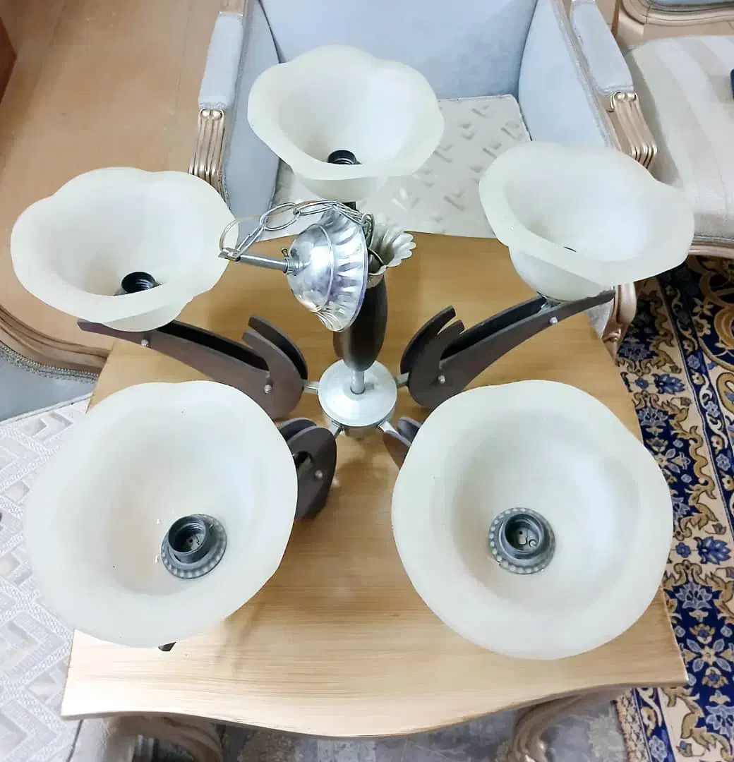 لوستر چوبی استیل|لوستر و چراغ آویز|اصفهان, خانه اصفهان|دیوار