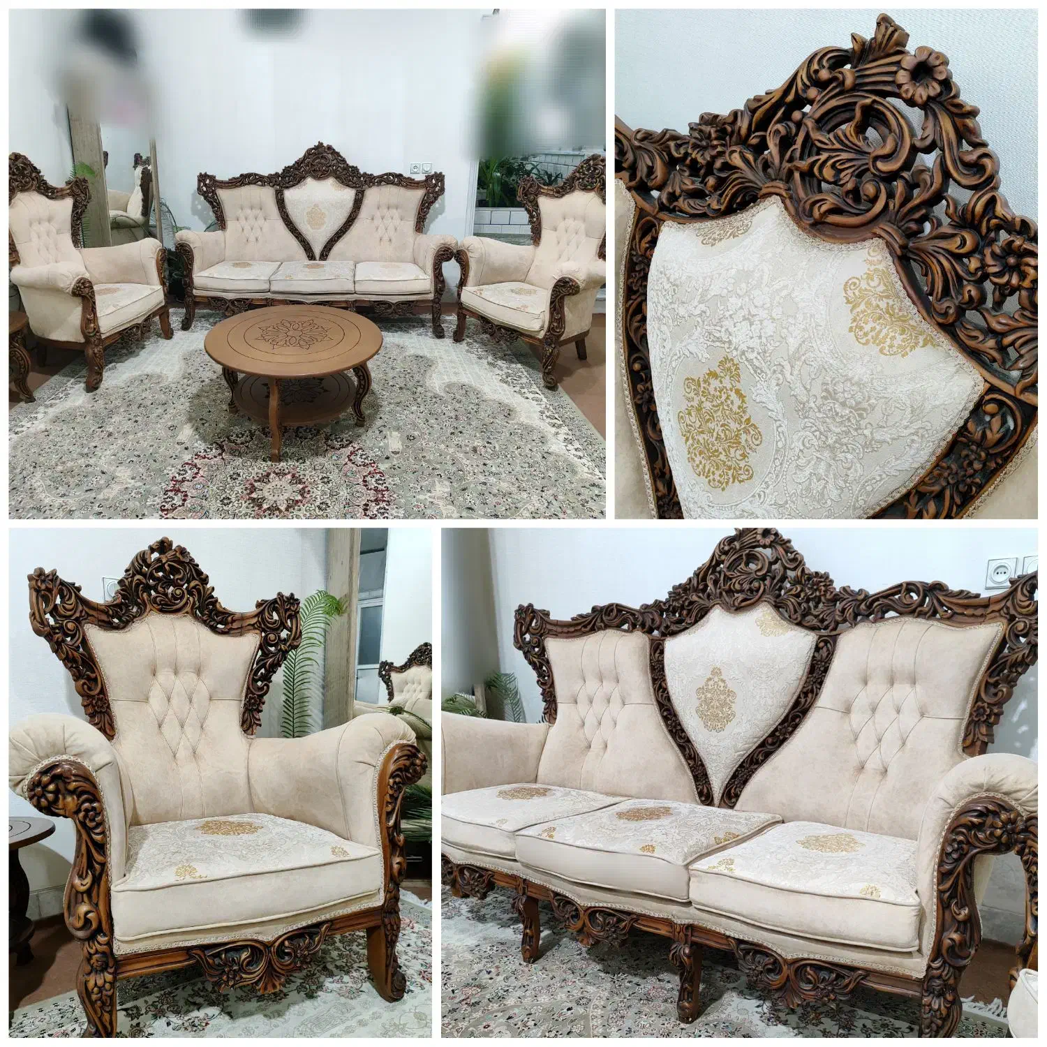 مبل سلطنتی کامل چوب منبت با دست فقط ۲۹م|مبلمان خانگی و میز عسلی|اصفهان, شفق|دیوار