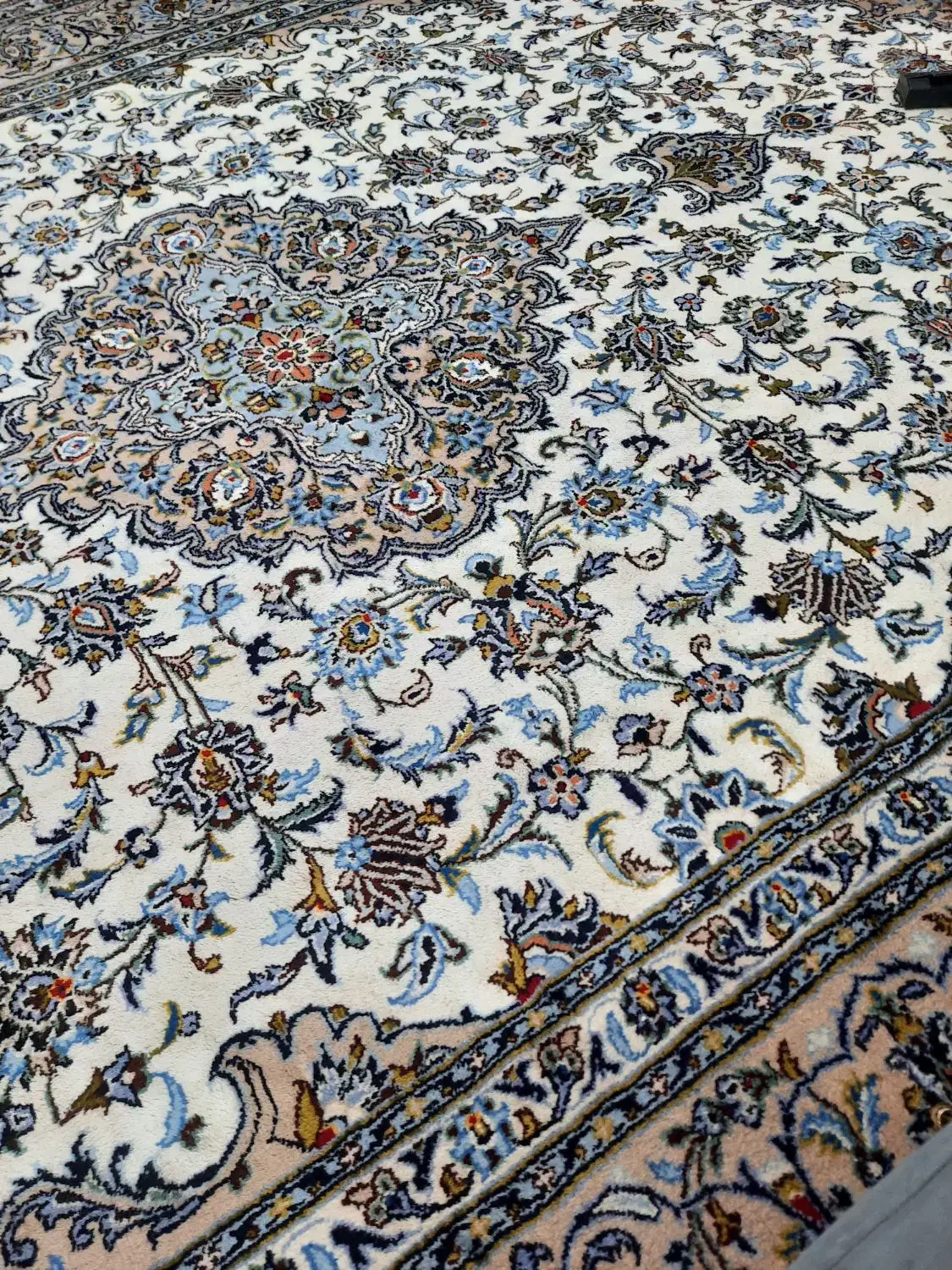 دستباف کاشان آبی فیروزه‌ای|فرش|سمنان, |دیوار