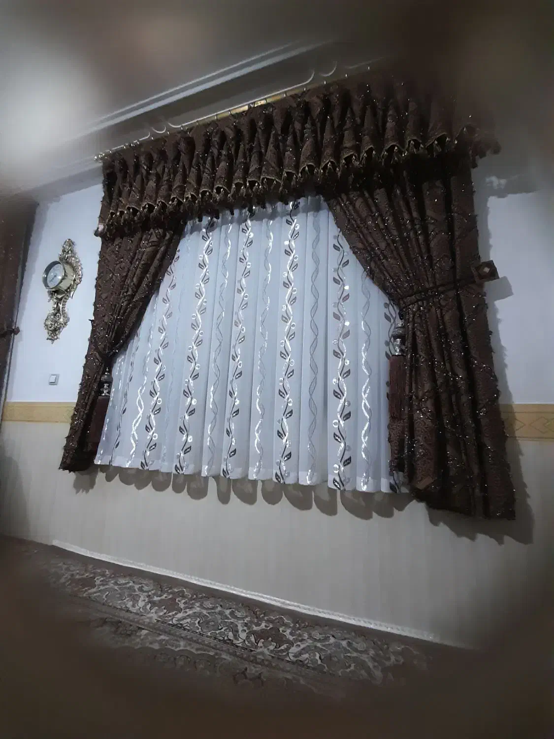 پرده دو جفت با زیر پرده وچوب پرده|پرده، رانر، رومیزی|ابهر, |دیوار
