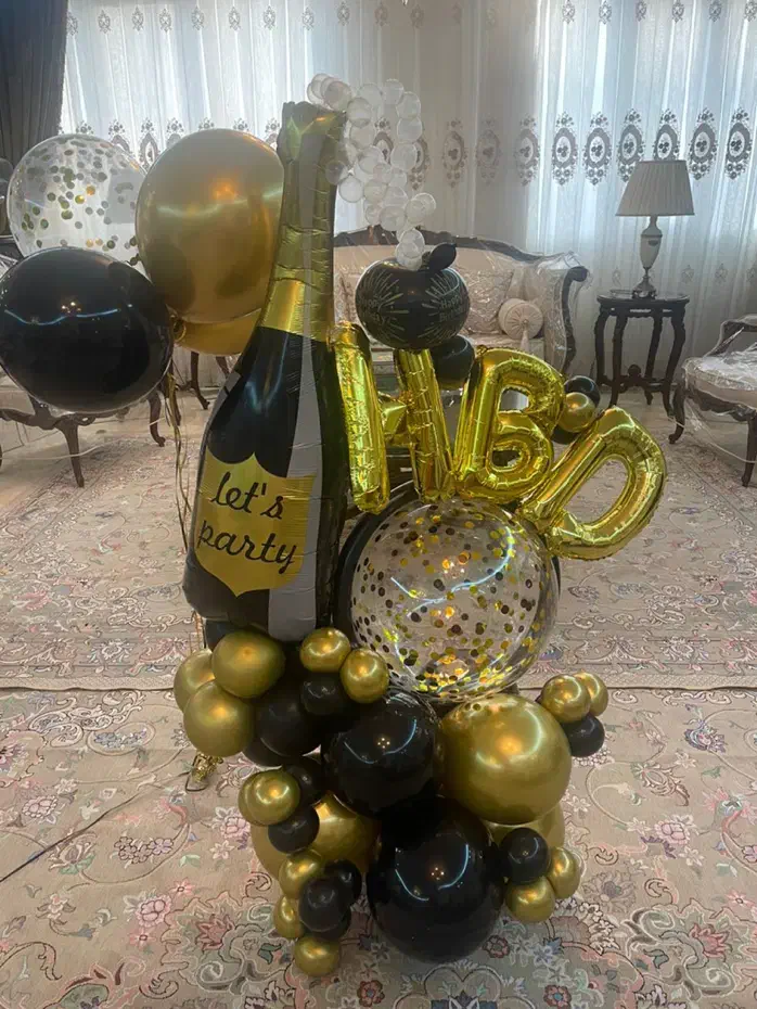 بوکت تولد HBD و بادکنک هلیومی و پولکی مشکی طلائی|خدمات پذیرایی، مراسم|تهران, تهرانپارس غربی|دیوار
