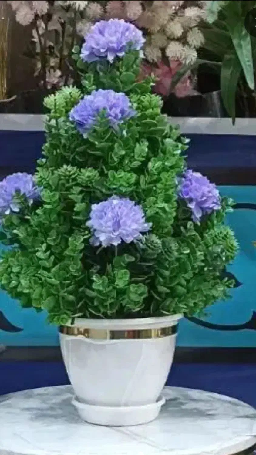 گل وگلدان شمشاد پرکار وپربرگ مدل داودی|گل مصنوعی|میانه, |دیوار