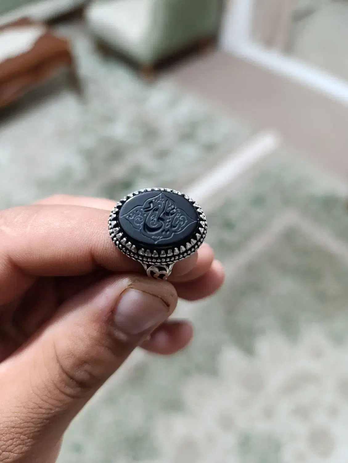 انگشتر عقیق مشکی با نوشته ی بسیار تمیز و خوشگل|جواهرات|ساوه, |دیوار