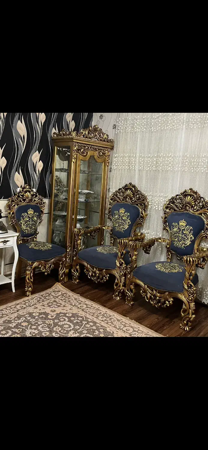 مبل سلطنتی مصری ۹ نفره (چوب اصل)|مبلمان خانگی و میز عسلی|آبیک, |دیوار