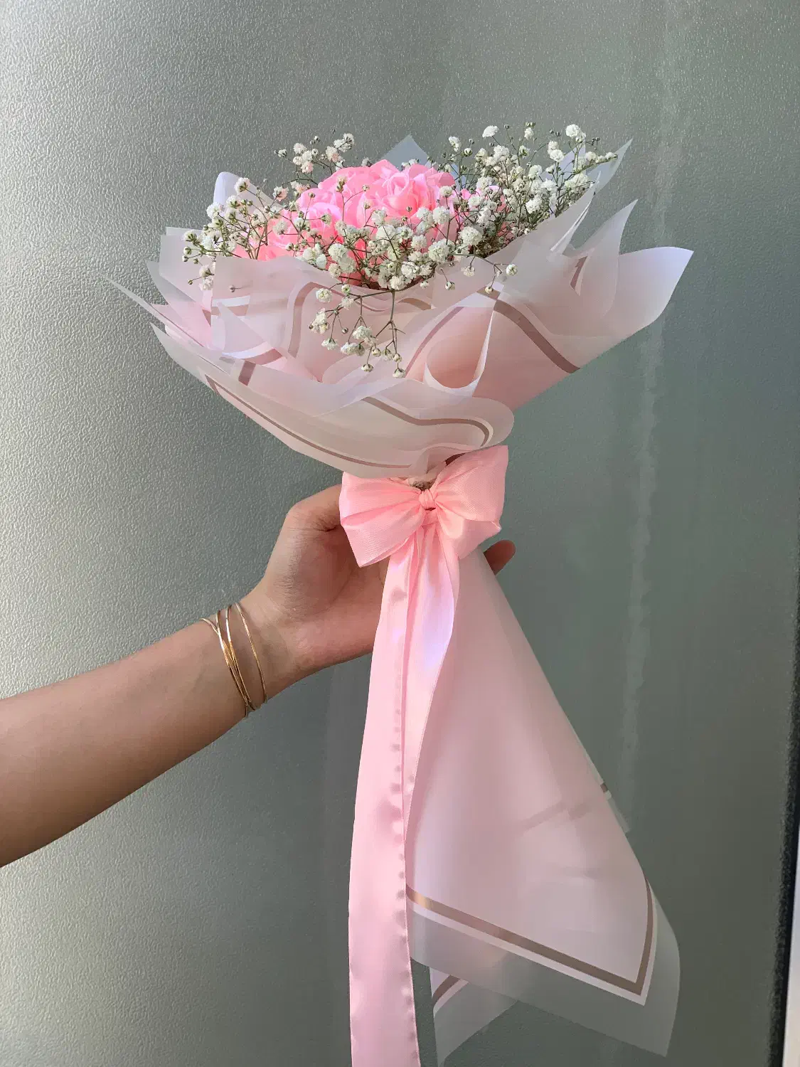 دسته گل پینترسی صورتی|گل مصنوعی|مهاباد (آذربایجان غربی), |دیوار