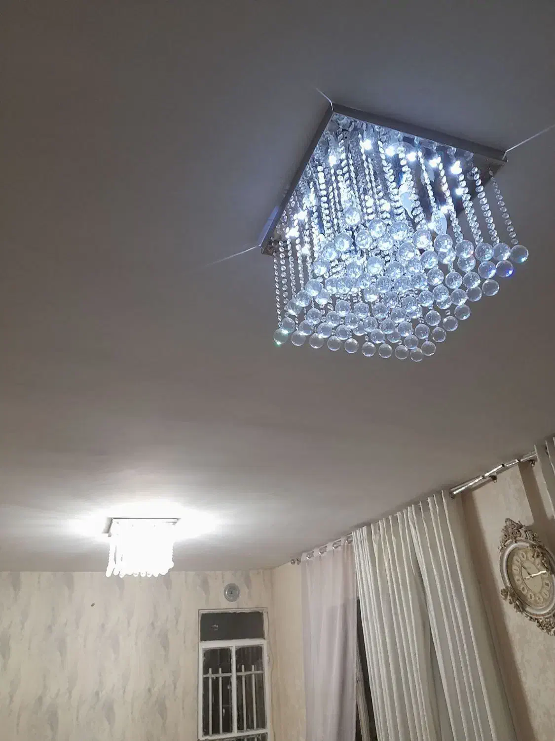 یک جفت لوستر ریموت دار کریستال با بدنه استیل|لوستر و چراغ آویز|کرج, محمد آباد|دیوار