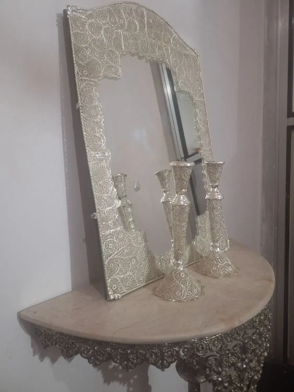 آیینه شمعدان نقره|صنایع دستی و سایر لوازم تزئینی|اردبیل, |دیوار