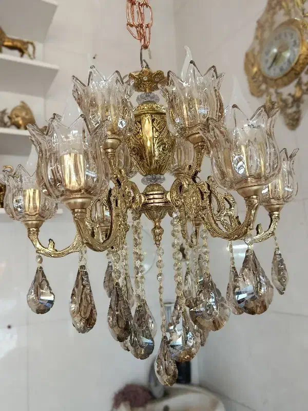 لوستر برنجی 6شاخه ده سال ضمانت آبکاری 12شعله|لوستر و چراغ آویز|تهران, کیانشهر|دیوار