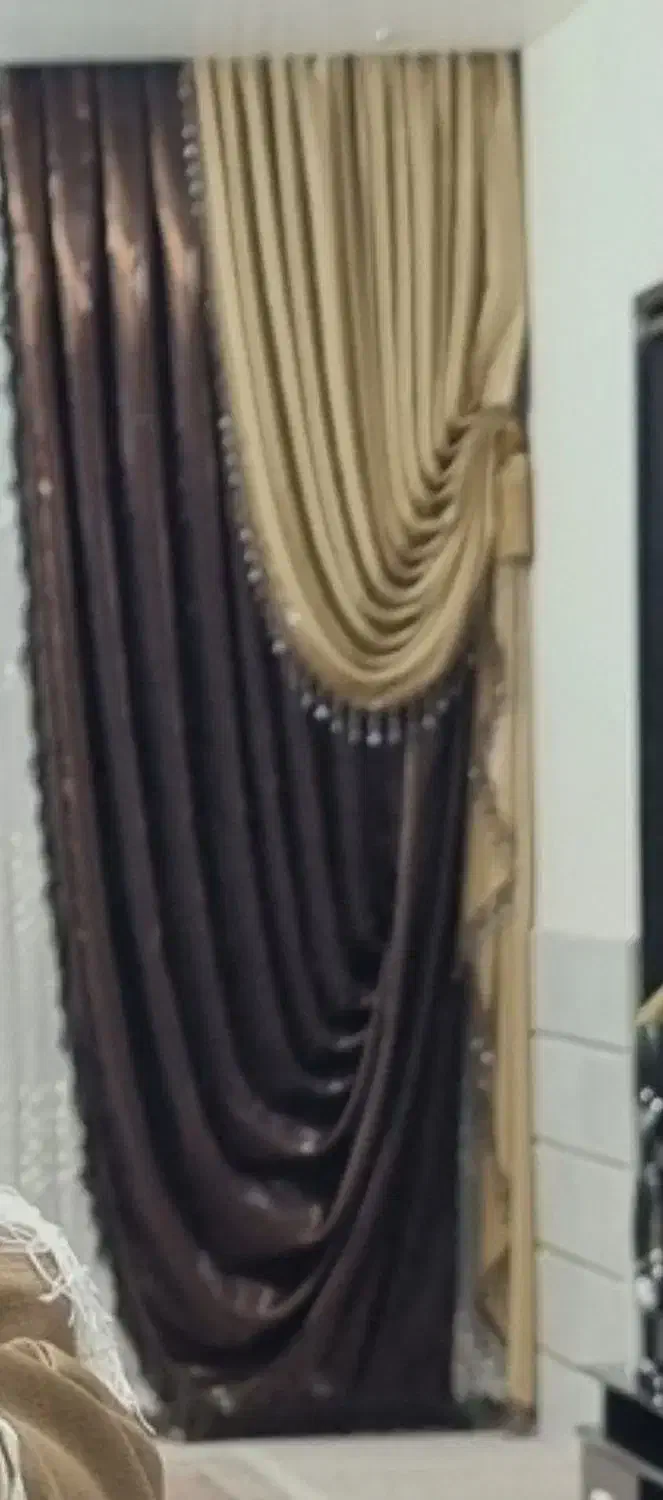 پرده ساتن ترک و زیر پرده توری درحدنو|پرده، رانر، رومیزی|هشتگرد, هشتگرد قدیم|دیوار