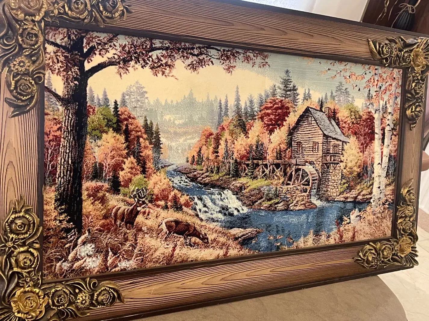 تابلو فرش منظره پاییزی با قاب چوبی|تابلو فرش|بابل, |دیوار