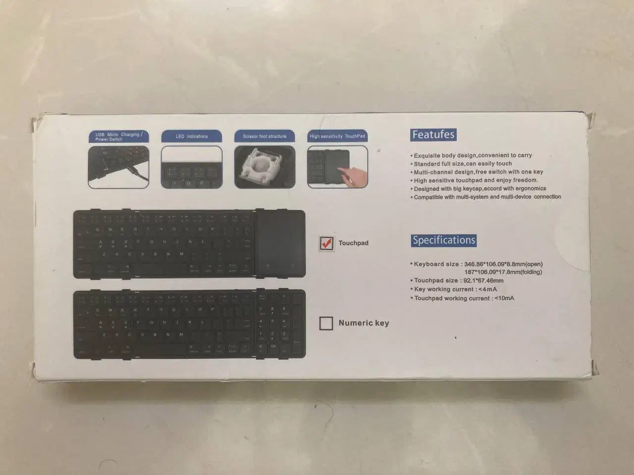 کیبورد بی‌سیم تاشو دارای تاچ پد|قطعات و لوازم جانبی رایانه|سنندج, |دیوار