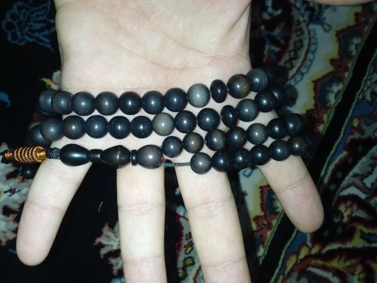 انگشتر‌نقره سعید تهران با تسبیح کهربا وخرمای وحشی‌|جواهرات|سرپل ذهاب, |دیوار