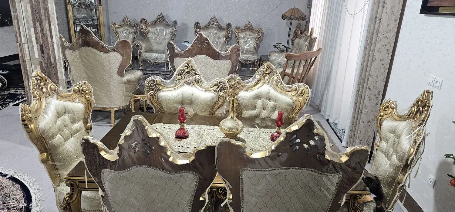 مبل سلطنتی ۹ نفره+میز ناهار خوری۶ نفره|مبلمان خانگی و میز عسلی|کازرون, |دیوار