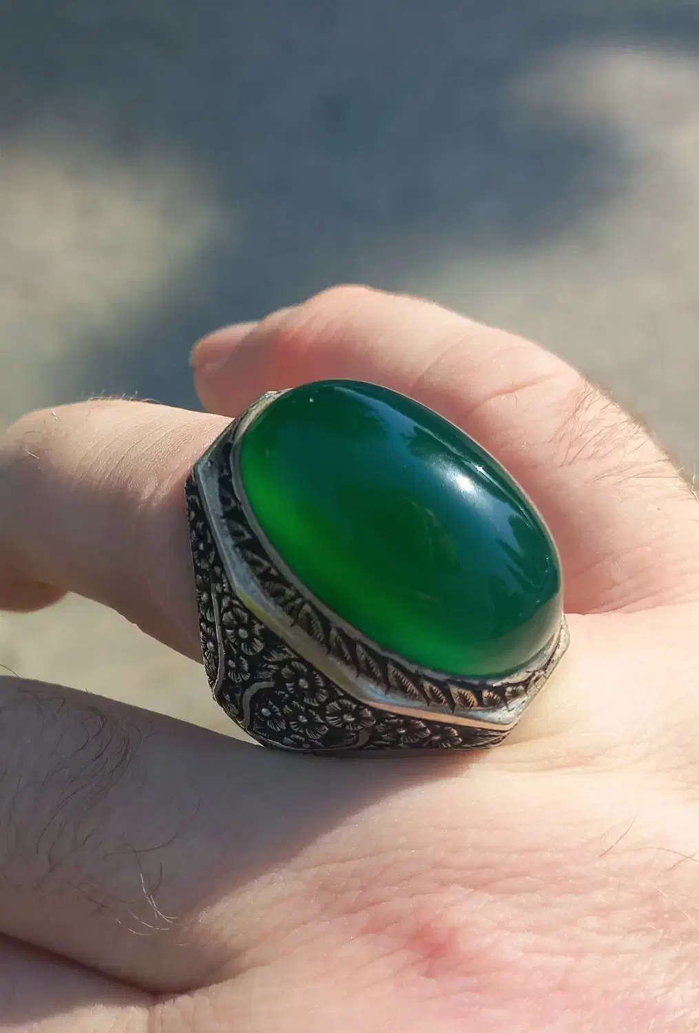 انگشتر عقیق سبز فاخر رکاب قلم|جواهرات|قائم‌شهر, |دیوار