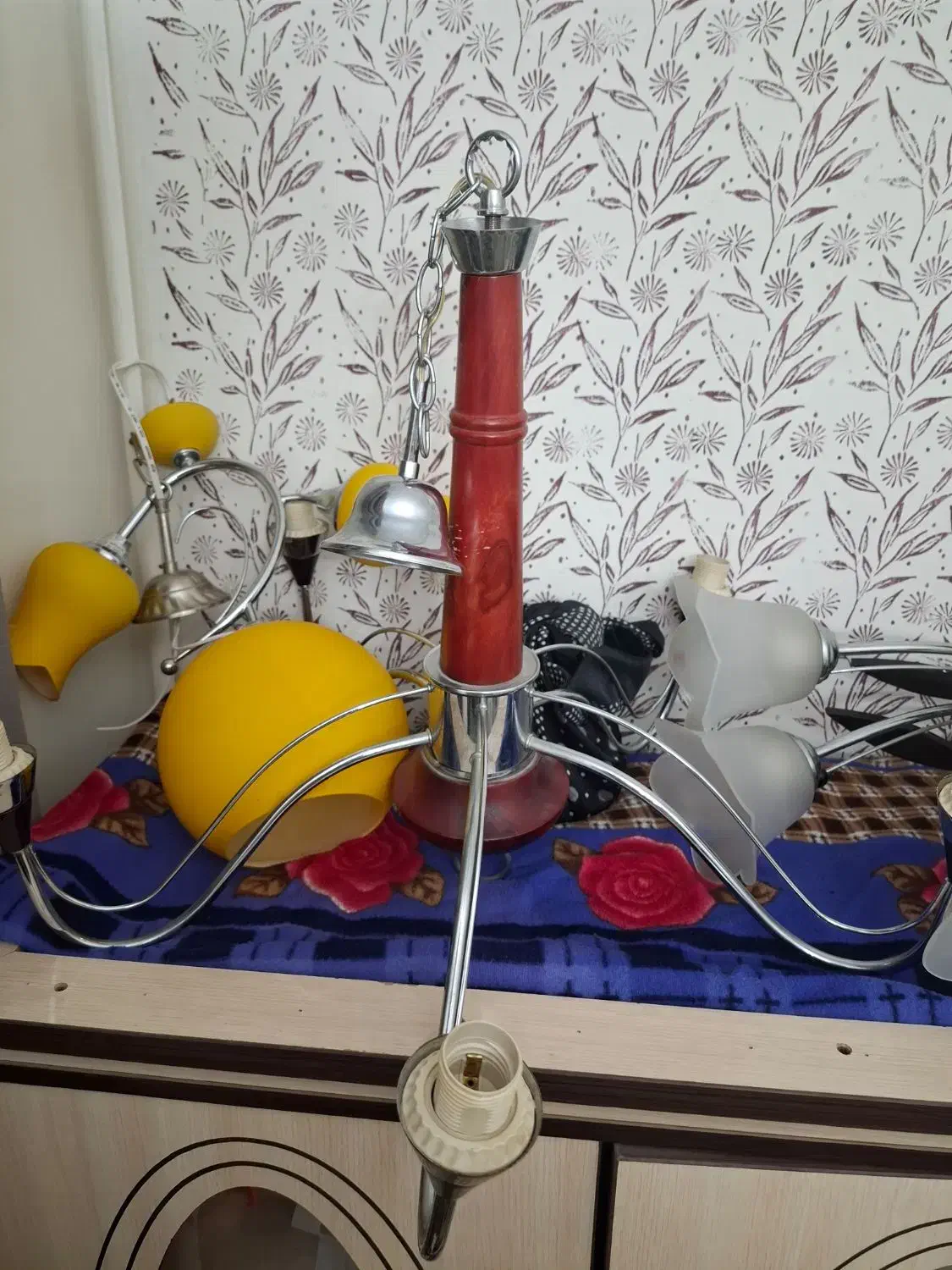 سه عدد لوستر ۵ شاخه با ۳ شاخه استیل|لوستر و چراغ آویز|کرمانشاه, |دیوار