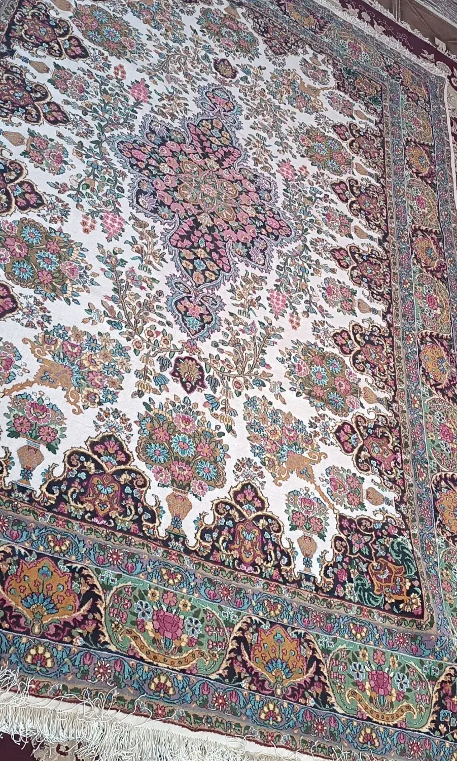 قالی ابریشم|فرش|کرمان, |دیوار