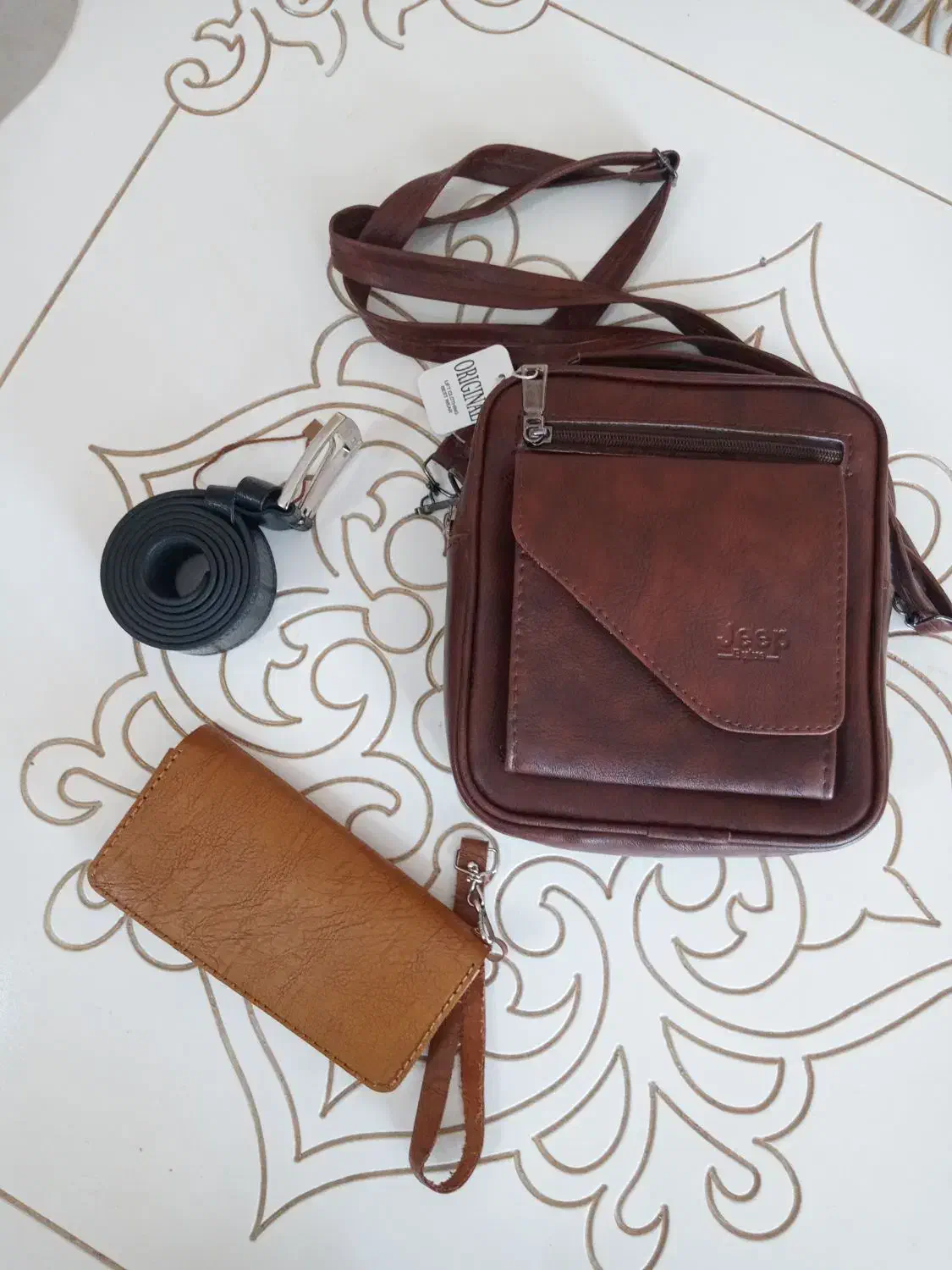 ست چرم مردانه کیف دوشی ،کمربند، کیف پول|کیف، کفش، کمربند|تبریز, |دیوار