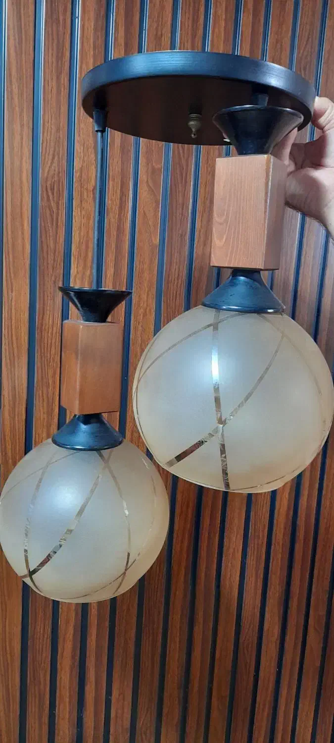 لوستر چوبی نو ،دوحبابه|لوستر و چراغ آویز|کرج, کرج نو|دیوار