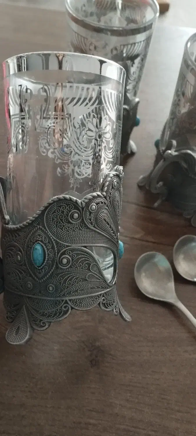 لیوان چای با قاشق .پیوتر نقره کوب|کلکسیون اشیاء عتیقه|رشت, کوی حسینی|دیوار